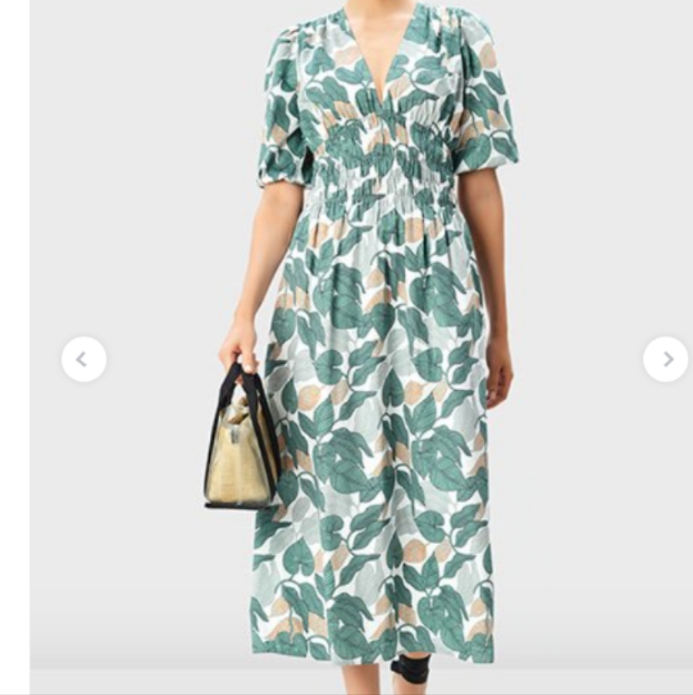 NWOT Empire Waist Green Leaf Print Dress